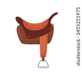 Horse saddle. riding seat. Old leather accessory for horse. Vector illustration