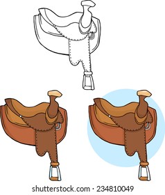 Horse Saddles. Vector Collection Set