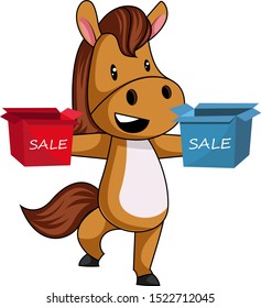 Horse with sale box, illustration, vector on white background.