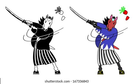 horse samurai cutting carrot