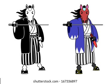 horse samurai holding sword