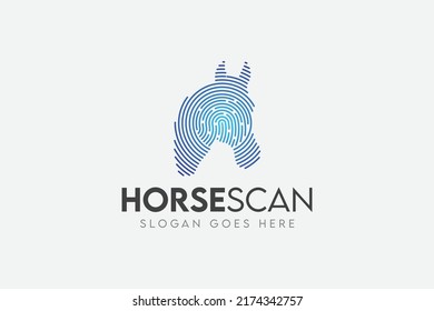 Elemento vector del logotipo de la tecnología de exploración del caballo. Plantilla de logotipo de tecnología animal
