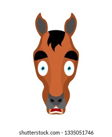 Horse scared OMG emotion. Steed Oh my God emoji. Frightened hoss. Vector illustration