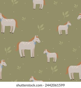 Horse seamless pattern hand drawn cute kids background vintage retro pallete