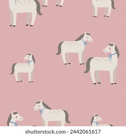 Horse seamless pattern hand drawn cute kids background vintage retro pallete