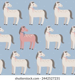 Horse seamless pattern hand drawn cute kids background vintage retro pallete