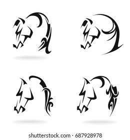Horse set, on white background, illustration, tribal