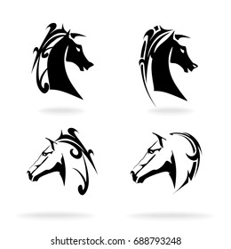 Horse set, on white background, illustration, tribal