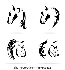Horse set, on white background, illustration, tribal
