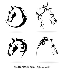 Horse set, on white background, illustration, tribal