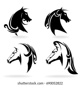 Horse set, on white background, illustration, tribal