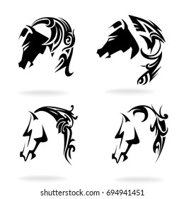 Horse set on white background, illustration, tribal