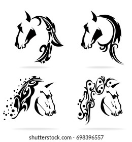 Horse set, on white background, illustration, tribal
