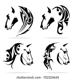Horse set, on white background, illustration, tribal