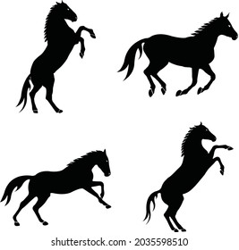 horse set Silhouette on isolated background. Vector drawing