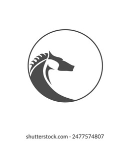 Diseño de logotipo de forma de caballo, Vector de ilustración en blanco y negro