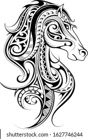 Horse shape tattoo made with polynesian style ornaments. Good for print designs