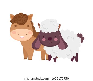 horse and sheep farm animal cartoon vector illustration