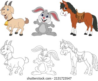 horse and sheep rabbit vector, for coloring book svg