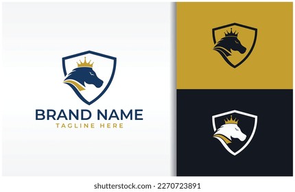 Horse Shield Crown Logo Vector
