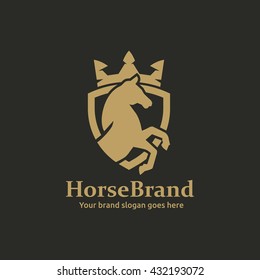 Horse in Shield with Crown on top for Hotel, Finance, investment, Sport Club or any Luxury image Business