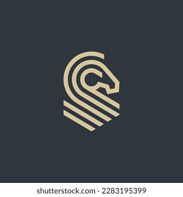 horse shield line logo vector