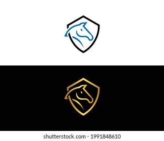 Horse shield logo design and horse head template vector.