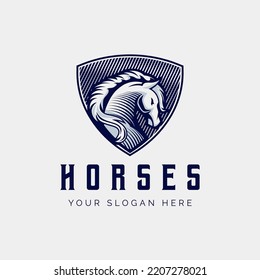 Horse in Shield Logo Vector Design template emblem mascot vector illustration