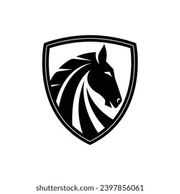 ilustración de icono vectorial del logotipo del escudo de caballos. hecho a mano