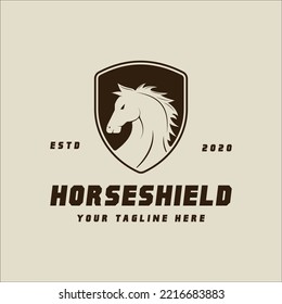 horse of shield logo vector vintage illustration template icon graphic design. animal and wildlife sign or symbol for stallion and knight concept with retro style