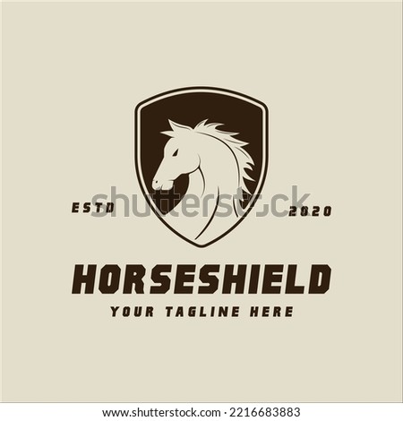 horse of shield logo vector vintage illustration template icon graphic design. animal and wildlife sign or symbol for stallion and knight concept with retro style