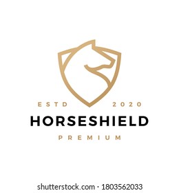 horse shield monoline logo vector icon illustration