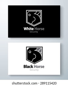 Horse in shield shape icon symbol. Fast security concept. Vector illustration. Logo template