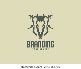 horse shield with sword logo for business