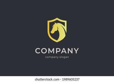 Plantilla de logotipo del icono del vector del blindaje de caballos
