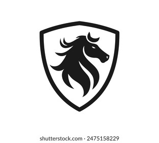 Horse shield vector logo template, Horse head logo and shield icon inspiration, Horse Head on Shield Logo design vector template