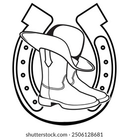 horse shoe and boot and cowboy hat vector illustration