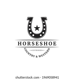 horse shoe hipster vintage logo design vector illustration