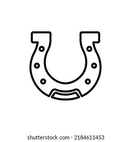 Horse Shoe Hoof Retro Steel Outline Pictogram. Lucky Fortune Flat Symbol. Good Luck Casino Playing Game Gambling Jackpot Talisman Mark. Horseshoe Black Line Icon. Isolated Vector Illustration.