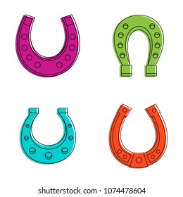 Horse shoe icon set. Color outline set of horse shoe vector icons for web design isolated on white background