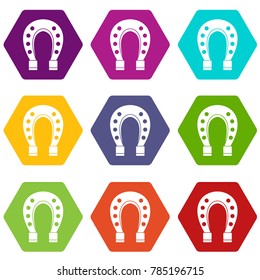 Horse shoe icon set many color hexahedron isolated on white vector illustration