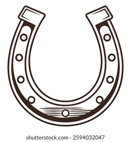 Horse shoe silhouette isolated on a white background, lucky horseshoe icon representing good fortune, equestrian symbol, blacksmithing, horse riding, and Western culture vector illustration design.