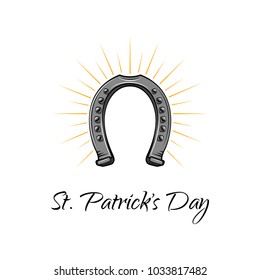 Horse shoe St. Patrick s Day card. Vector illustration isolated on white background