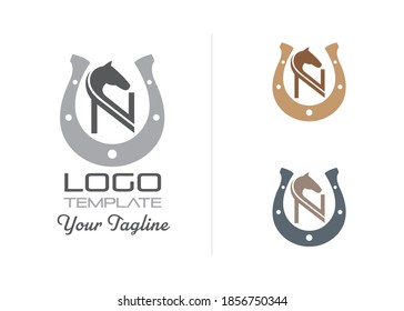 Horse and horse shoe vector Logo template