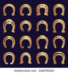 Horse shoes. Lucky symbols blacksmith logo vector graphic set