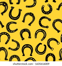 Horse shoes pattern. Hoof black symbols blacksmith elements graphic textile vector seamless background