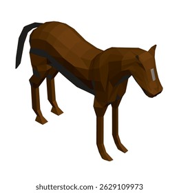 A horse is shown in a 3D model, with its head down and its body turned to the side. The horse appears to be in a relaxed and contemplative mood. Isometric view