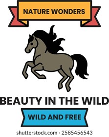 A horse is shown in a poster for Nature Wonders in the style of sign illustrations