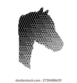 Silueta del caballo, efecto del mapa de bits, blanco y negro, Vector, aislado en el fondo blanco.