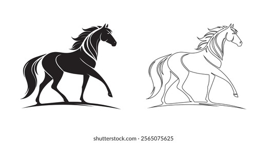 horse silhouette. black color bold and line vector illustrations eps 10 on a white background.